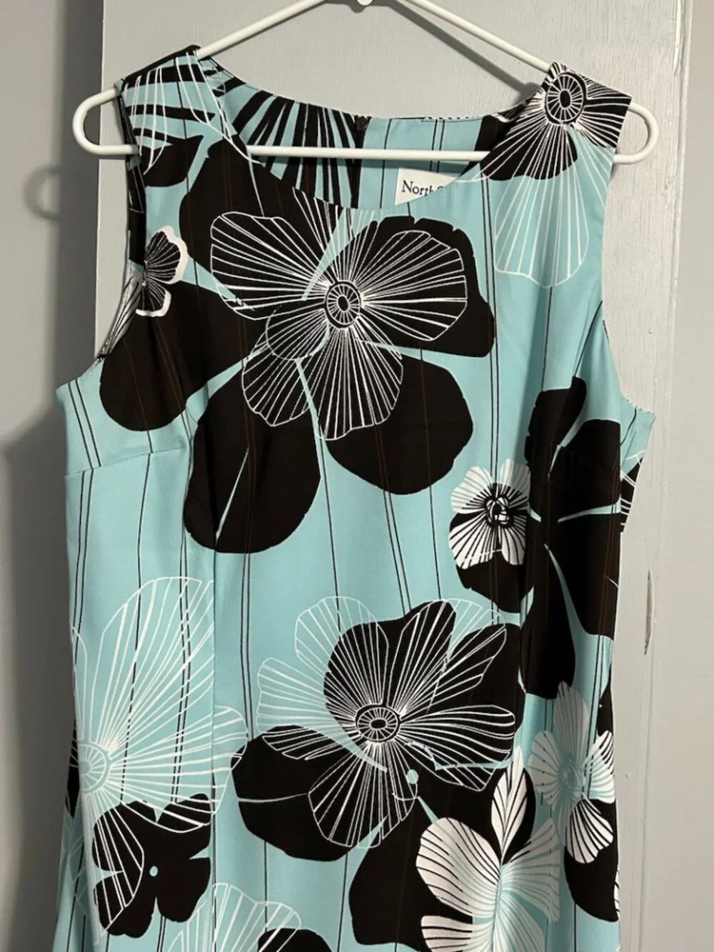 NorthStyle Aqua/Brown/White Floral Sleeveless Sheath Midi Dress Women's 14 - Picture 2 of 10